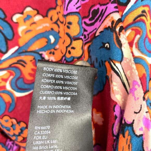 Anthropologie Darla Button Down Shirt Womens Sz 10 Red Bonsai Peacock Print - Picture 7 of 7